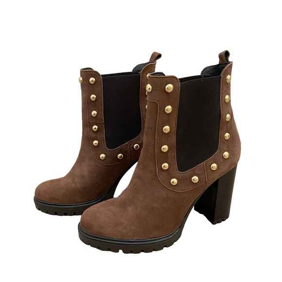Barney's New York Womens Chelsea Suede Studded Booties 37 Lug Sole Luxury Boho - Picture 1 of 9